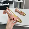 豪華なスリングバックヒールドレスシューズチャネル女性サンダルパリブランドデザイナーポンプ分厚いかかと3.5cm 7.5cm本物のレザーローファーパーティーウェディングシューズ