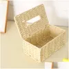 Bilarrangör Rattan Tissue Box Vintage Servikarhållare Case Clutter Storage Container Er Living Room Desk Decoration Beige Drop Deliver DHCMO