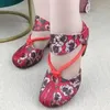 Модельные туфли, женские туфли на высоком каблуке в этническом стиле с цветочным принтом, на низком каблуке с мягкой подошвой, удобные нескользящие повседневные туфли-лодочки Salto Plataforma Feminino