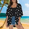 Traje de baño para mujer 2024 Rebeca de protección solar transpirable Camisa de estampado de gasa de cuero suave Camisa de playa de estilo hawaiano