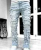 2024 neue männer Jeans Gestreckt Weiß Gestapelt High Street Hip-Hose Für Männliche Patchwork Beschädigt Volle Länge Denim hosen