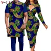 Etnik Giyim Afrika Eşleşen Kıyafet Çiftler Dashiki Seksi Kadın İnce Baskı Elbiseler Bazin Riche Erkekler Patchwork Top ve Pantolon Setleri