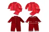 Kinderen Fluwelen Nachtkleding Button Down Broer/zus Match Jongens En Meisjes Pyjama Set Rode Luxe Kerst Pjs 2109039577630