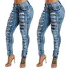 Plus -storlek andningsbar knapp mager denim fötter byxor hög midja nödställda rippade jeans kvinnor