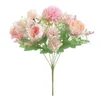 Großhandel 13 Zoll Seide Pfingstrose Hortensien Blumenstrauß 7 Gabeln Künstliche Blume für Hochzeit Hausgarten Dekoration
