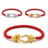 Bracciale stilista di lusso Donna Fibbia a ferro di cavallo Bracciale con corda in pelle tempestata di diamanti Bracciale con fibbia a forma di U Bracciale con fibbia di squisita fattura Gioielli di design