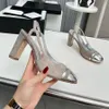 Luxury slingback heels dress shoes channellies Women sandals Paris Brand designer pumps chunky heels 3.5cm 7.5cm genuine leather loafers party wedding shoes