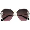 Moda marca design vintage sem aro strass óculos de sol mulheres homens retro lente de corte gradiente óculos de sol feminino uv400 230920