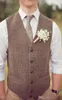 Country Farm Wedding Brown Woodbone Tweed Vests Cútenho de Tweed Made Made Made Slim Fit Mens Colete Prom Casamento