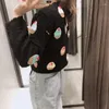 Women's Sweaters 2024 Fall Winter Fashion Retro Sweet Cake Applique Short Knit Black Sweater O-Neck Long Sleeve Casual Pullover Chic Top