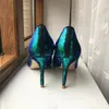 Туфли под платье, зеленые, синие, с блестками, женские пикантные блестящие туфли-лодочки с острым носком на высоком каблуке 12 см, 10 см, 8 см, для свадебной вечеринки, великолепные туфли-лодочки на шпильке