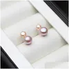 Stud Real 925 Sterling Sier Earrings With Pearls Women Fashion Cute Small White Black Freter Natural Pearl Earring Girl Gift Drop Deli Dhfrs