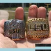 Pierścienie klastra 2PCS 2003 2007 LSU Tigers National Championship Ring Zestaw Pudani Fan Men Prezent Hurtowa Biżuteria DH0HS DHLEM NZJ6