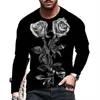 Magliette da uomo T-shirt casual stampate con fiori di rosa 4XL Pullover hip-hop da strada a maniche lunghe di grandi dimensioni Top O-Collo Primavera Autunno Uomo T-shirt