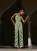 Женский элегантный вязаный брючный костюм с квадратным вырезом и укороченной майкой с высокой талией, комплект брюк 2024, шикарные наряды для отпуска 240122