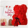 Couronnes de fleurs décoratives ours roses cadeaux de décoration de la Saint-Valentin ours en peluche avec boîte pour petite amie anniversaire anniversaire Gi Dhqg6