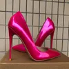 Dress Shoes Women Sexy Elegant Pumps Stilettos Glossy Patent Leather Rose Pink High Heels Pointed Toe Party Celebrity Wedding