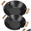 Sartenes 2 PCS Plancha de acero inoxidable Cocina Utensilios de cocina Olla Cocina Saltear Pan Metal Hogar Mango de madera Tapa antiadherente Fideos Wok Drop D DHBJW