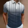 Herrpolo skjorta golfskjortor geometriska mönster t-shirts 3d tryck tees streetwear kort ärm knappa ner kläder casual blus