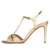 Sandaler 2024 Sommar för kvinnor Stilettos High Heels Gold Party Shoes Ladies Silver Glitter Dress Plus Size T-rem Skodon
