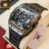 Andra Olevs 3602 Top Brand Fashion Male Square Hollow Sport Clock Casual Luxury Waterproof Quartz för män Relgio YQ240122