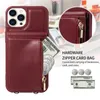 Luxury Crossbody Flip Zipper telefonfodral för iPhone 15 Plus 14 13 12 Pro Max Samsung Galaxy S24 S23 S22 S21 Ultra flera kortplatser Läderplånbokskedjan