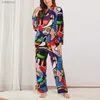 Dames Slaaploungepyjama Dame Grappige ogen Dagelijks nachtkleding Kleurrijk oogontwerp Graffiti 2-delig Informeel Ruimvallende pyjamaset Trendy Oversized thuispakL240122