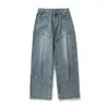 Calças masculinas Split Splicing Desconstruído Design Jeans para 2024 Primavera / Verão Micro Largo Japonês Lavado Solto