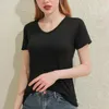 T-shirts femme basique couleur unie T-shirt femme col en v été manches courtes noir blanc chemise col rond T-shirt décontracté