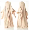 Abbigliamento etnico Abaya in mussola per donna Ramadan Abito lungo allentato islamico Moda Abito cardigan musulmano a maniche lunghe in raso
