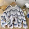 Women's Sweaters Lazy Wind Loose Niche Design Hollow Striped Round Neck Sweater Autumn Long-sleeved Soft Waxy Top