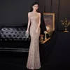 Gold Evening Dress Long Shinny New Halter Women Elegant Sequin Mermaid Maxi Prom Party Gown Abendkleider Robe De Soiree Vestidos