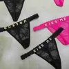 Sexy conjunto personalizar brilho cristal nome carta cintura corrente corpo jóias mulheres sexy rendas biquíni g-string calcinha menina dia dos namorados giftl240122