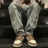 Jeans pour hommes Lâche Coréen Hommes Oversize Star Modèle Esthétique Mi-hauteur Droite Jambe Large Denim Pantalon High Street