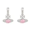 Viviennes Westwoods Earrings 고급 절묘한 마이크로 세트 지르콘 실버 바늘 이어링 디자인 기질 이어링