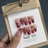 Fałszywe paznokcie ręcznie robione na paznokci z średniej długości Blush Strawberry Fresh Bowknot dla pięknego stylu w Emmabeauty Store.NO.EM24460 Q240122