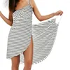 Kvinnors badkläder Kvinnor Sarong Beach Sexig polyester Elastic Sun Protection Swimsuit Coverup Stripe Mönster Slip Dress Bikini Wrap 2 In 1