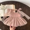 INS été bébé filles dentelle tulle robe barboteuse enfant en bas âge enfants gaze arcs jarretelles combinaisons nouveau-né enfant 100 jours photo prenant des vêtements Z6837