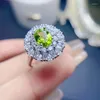 Cluster-Ringe, authentisches echtes 925er-Sterlingsilber, echter natürlicher echter Peridot-Ehering für Frauen, 8 x 6 mm Edelstein, mit Zertifikat