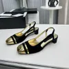 Lüks Slingback Topuklar Elbise Ayakkabı Kanalları Kadınlar Sandalet Paris Marka Tasarımcı Pompalar Tıknaz Topuklar 3.5cm 7.5cm Gerçek Deri Soafers Parti Düğün Ayakkabıları