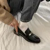 Kledingschoenen Zilveren slotgesp Dikke bodem Zwart leer Dames Ronde neus Hakken Oxford Loafers Platform Brits voor dames