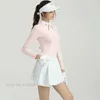 Blktee Camicia da golf elastica ad asciugatura rapida da donna T-shirt da donna a maniche lunghe con papillon da donna Colletto sottile con cerniera Top da golf Abbigliamento casual