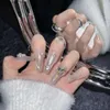 Faux ongles 10 pièces Long Ballet fait à la main oeil de chat presse sur les ongles strass décoration faux ongles couverture complète dégradé faux ongles conseils Art Q240122