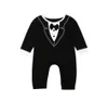 018M Baby Boy Romper Cute Born Infant Boys Bowtie Gentleman Wedding Party Długie rękawie Koszyt Summer Odzież Jumpsuits5002635