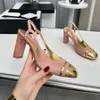 Lüks Slingback Topuklar Elbise Ayakkabı Kanalları Kadınlar Sandalet Paris Marka Tasarımcı Pompalar Tıknaz Topuklar 3.5cm 7.5cm Gerçek Deri Soafers Parti Düğün Ayakkabıları
