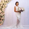 Grootte Aso Plus Ebi Wedding Mermaid Sheer Neck Illusion Zie door bruidsjurken voor Afrikaans Arabisch Black Bruid Lace Tule -jurken