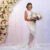 Plus size aso ebi vestidos de casamento sereia sheer neck ilusão ver através de vestidos de noiva para africano árabe preto noiva rendas vestidos de tule