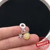Underbara 14k Gold Graduation Cap Star Daisy Family Tree Yin Yan Dangle Charm Fit Armband Sterling Sier Jewelry