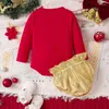 Clothing Sets Baby Boys Girls Christmas Outfits Long Sleeve Letter Print Romper Metallic Shorts Set