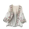 Women's Trench Coats Summer Shirt Bohemian Holiday Style Embroidered Tassel Chiffon Cardigan Waist Female Slim Short Tops